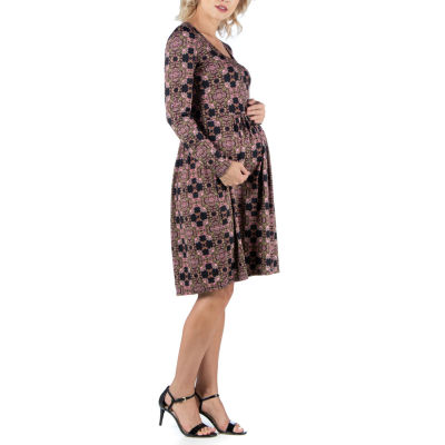 24seven Comfort Apparel Maternity Long Sleeve Fit + Flare Dress