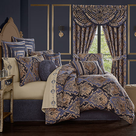 Five Queens Court Woodstock 4-pc. Damask + Scroll Comforter Set, One Size, Blue