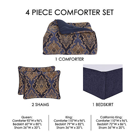 Five Queens Court Woodstock 4-pc. Damask + Scroll Comforter Set, One Size, Blue