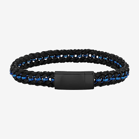 "Thin Blue Line" Mens Stainless Steel Cord Bracelet, One Size