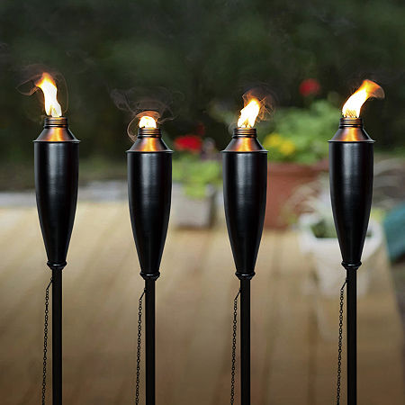 Deco Window Set Of 4 60" Outdoor 4-In-1 Convertible Backyard Patio Deck Table Top & Ground Installation Torch, One Size, Black
