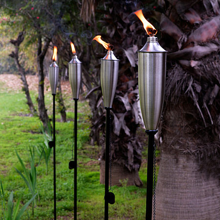 Deco Window Set Of 4 Backyard Landscape Lanterns 60 Inch Patio Metal Torch, One Size, Silver