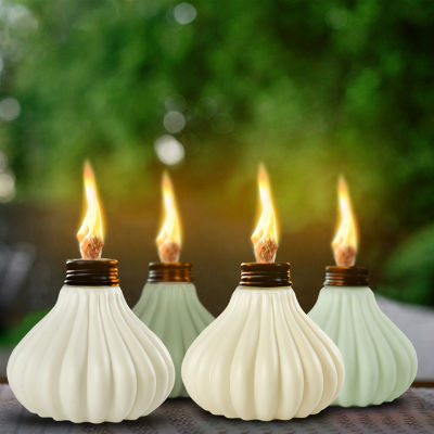 Deco Window Set Of 4 Indoor Outdoor Tabletop Ceramic Lamp Landscape Multicolored Lantern Torch