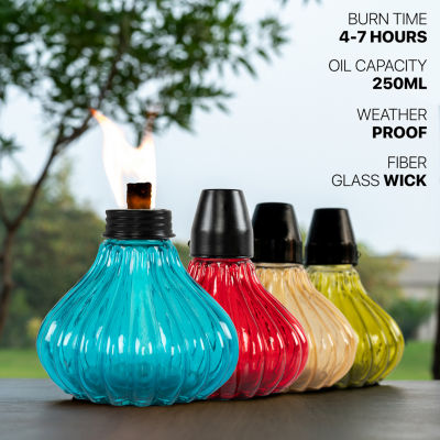 Deco Window Set Of 4 Indoor Outdoor Tabletop Glass Lamp Landscape Multicolored Lantern With Fiberglass Torch