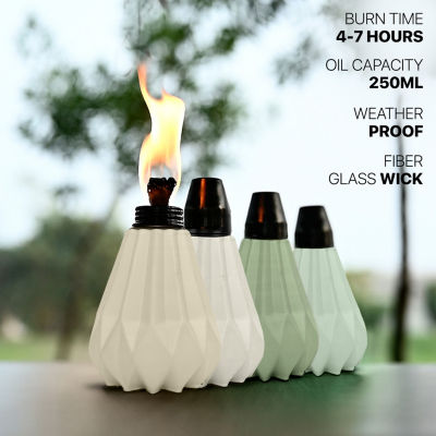 Deco Window Set Of 4 Tabletop Ceramic Lamp Landscape Multicolored Lantern With Fiberglass Wick & Cap For Garden Patio Yard Torch
