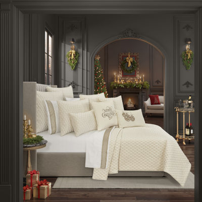 Queen Street Gabriel Winter White 3-pc. Embellished Quilt Set