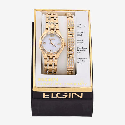 Elgin men's crystal accented watch and matching bracelet clearance gold