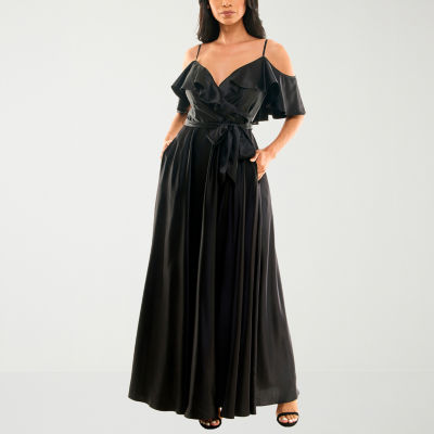 Premier Amour Satin Short Sleeve Evening Gown