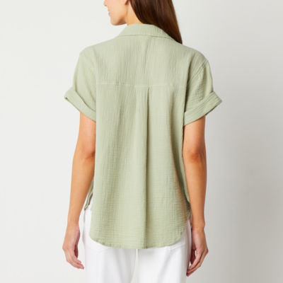 a.n.a Womens Short Sleeve Regular Fit Button-Down Shirt