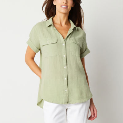 a.n.a Womens Short Sleeve Regular Fit Button-Down Shirt