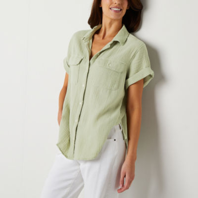 a.n.a Womens Short Sleeve Regular Fit Button-Down Shirt