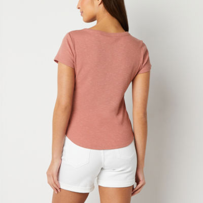 a.n.a Ribbed Womens Henley Neck Short Sleeve Shirt