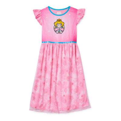 Little & Big Girls Princess Peach Super Mario Round Neck Short Sleeve Nightgown