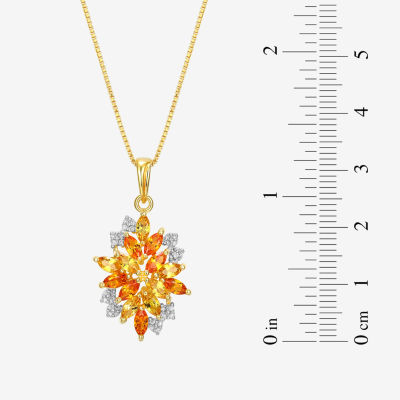 Womens Lab Created Yellow Sapphire 18K Gold Over Silver Flower 18 Inch Pendant Necklace