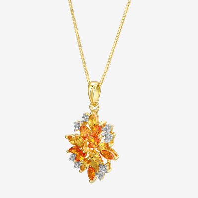 Womens Lab Created Yellow Sapphire 18K Gold Over Silver Flower 18 Inch Pendant Necklace