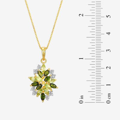 Womens Genuine Green Peridot 18K Gold Over Silver Flower 18 Inch Pendant Necklace
