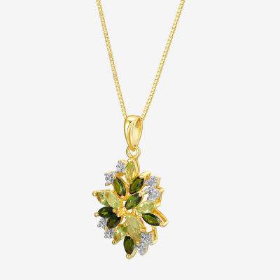 Womens Genuine Green Peridot 18K Gold Over Silver Flower 18 Inch Pendant Necklace