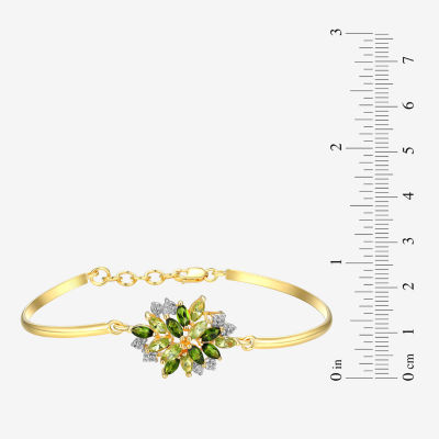 Womens Genuine Green Peridot 18K Gold Over Silver Flower Bangle Bracelet