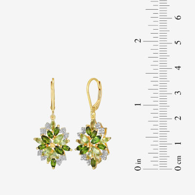 Womens Genuine Green Peridot 18K Gold Over Silver Drop Earrings