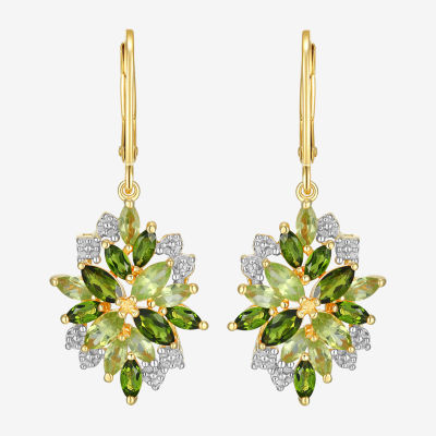Womens Genuine Green Peridot 18K Gold Over Silver Drop Earrings