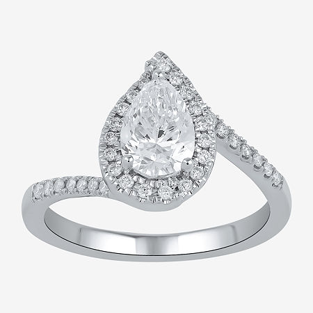 (G / I1) Womens 1 1/2 CT. T.W. Lab Grown White Diamond 10K White Gold Oval Halo Engagement Ring, 8, White