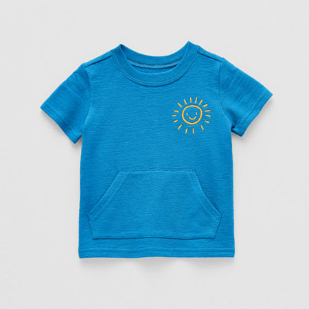 Okie Dokie Baby Boys Embroidered Crew Neck Short Sleeve T-Shirt, 18 Months, Blue