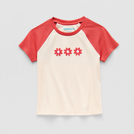 Thereabouts Little & Big Girls Rib Crew Neck Short Sleeve Graphic T-Shirt, X-large (16), Red