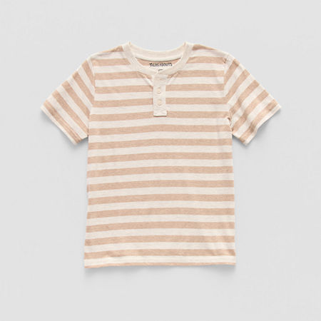 Thereabouts Little & Big Boys Short Sleeve Henley Shirt, Large (14-16), Beige