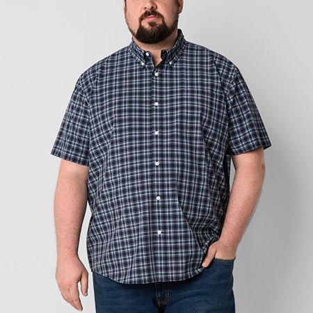 St. John's Bay Performance Big and Tall Mens Moisture Wicking Classic Fit Short Sleeve Plaid Button-Down Shirt, 3x-large Tall, Blue