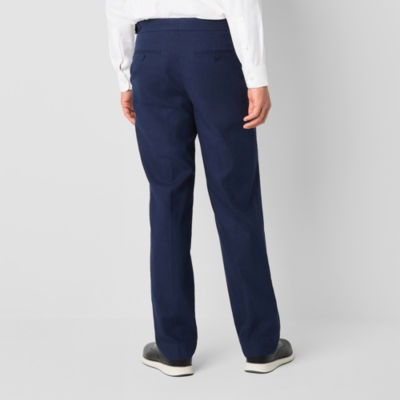 Stafford Linen Blend Side Buckle Tab Mens Classic Fit Flat Front Dress Pant