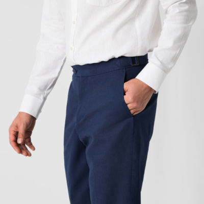 Stafford Linen Blend Side Buckle Tab Mens Classic Fit Flat Front Dress Pant
