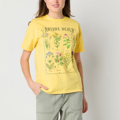 Juniors Nature Heals Botanical Flora Boyfriend Tee Womens Crew Neck Short Sleeve Graphic T-Shirt