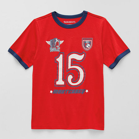 Thereabouts Little & Big Boys Crew Neck Short Sleeve Graphic T-Shirt, Small (8), Red