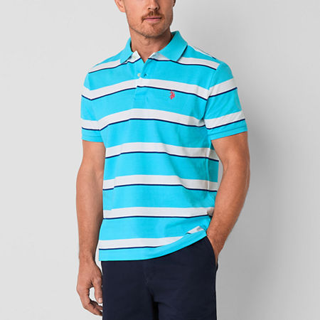 U.S. Polo Assn. Stripe Pique Mens Classic Fit Short Sleeve Polo Shirt, Small, Blue