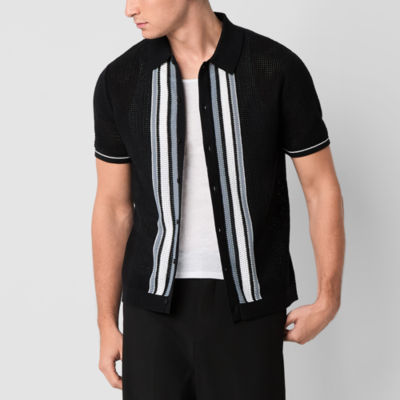 J. Ferrar Button-Front Mens Short Sleeve Pullover Sweater