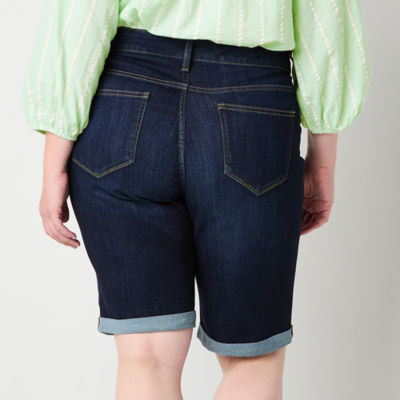 St. John's Bay Womens Mid Rise Denim Bermuda Short-Plus