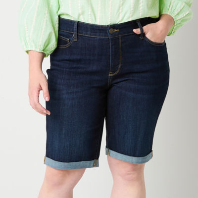 St. John's Bay Womens Mid Rise Denim Bermuda Short-Plus