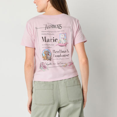Disney The Aristocats Bonjour Semi Fit Womens Juniors Crew Neck Short Sleeve Fitted Graphic T-Shirt