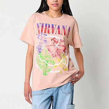 New World Juniors Nirvana Smiley Floral Oversized Tee Womens New World Juniors Nirvana Smiley Floral Oversized Tee Womens