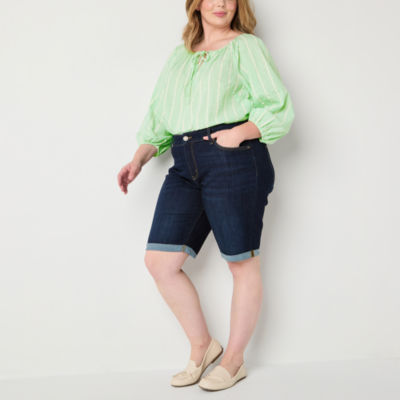 St. John's Bay Womens Mid Rise Denim Bermuda Short-Plus