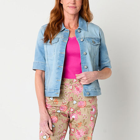 St. John's Bay Midweight Denim Womens Jacket, Small, Blue
