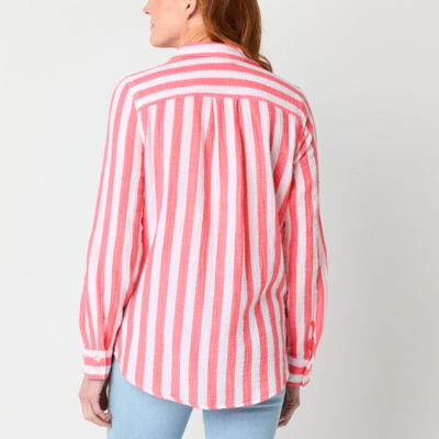 St. John's Bay Womens Long Sleeve Roll Tab Sleeve Regular Fit Button-Down Shirt