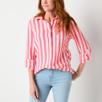 St. John's Bay Womens Long Sleeve Roll Tab Sleeve Regular Fit Button-Down Shirt