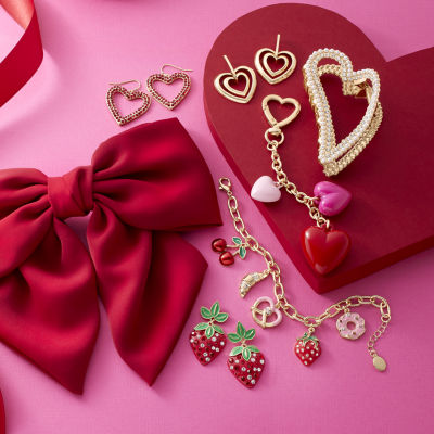 Bijoux Bar Gold Tone Womens Red Glass Heart Drop Earrings