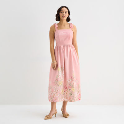 Be by CHETTA B Womens Sleeveless Floral Midi Fit + Flare Dress