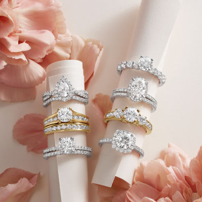 Signature By Modern Bride (G / Si1-Si2) Womens 2 CT. T.W. Lab Grown White Diamond 10K White or Yellow Gold Round Side Stone Engagement Ring