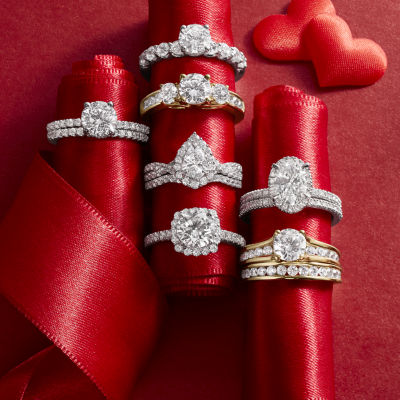 Signature By Modern Bride (G / Si1-Si2) Womens 2 CT. T.W. Lab Grown White Diamond 10K White or Yellow Gold Round Side Stone Engagement Ring