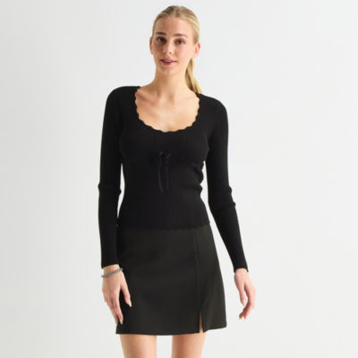 by&by Juniors Womens U Neck Long Sleeve Pullover Sweater