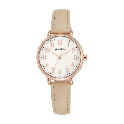 Armitron® Womens Mother-of-Pearl Rose-Tone Pink Leather Strap Watch