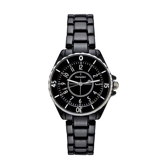 Hampden  Womens Black Silver-Tone Personalized Bracelet Watch